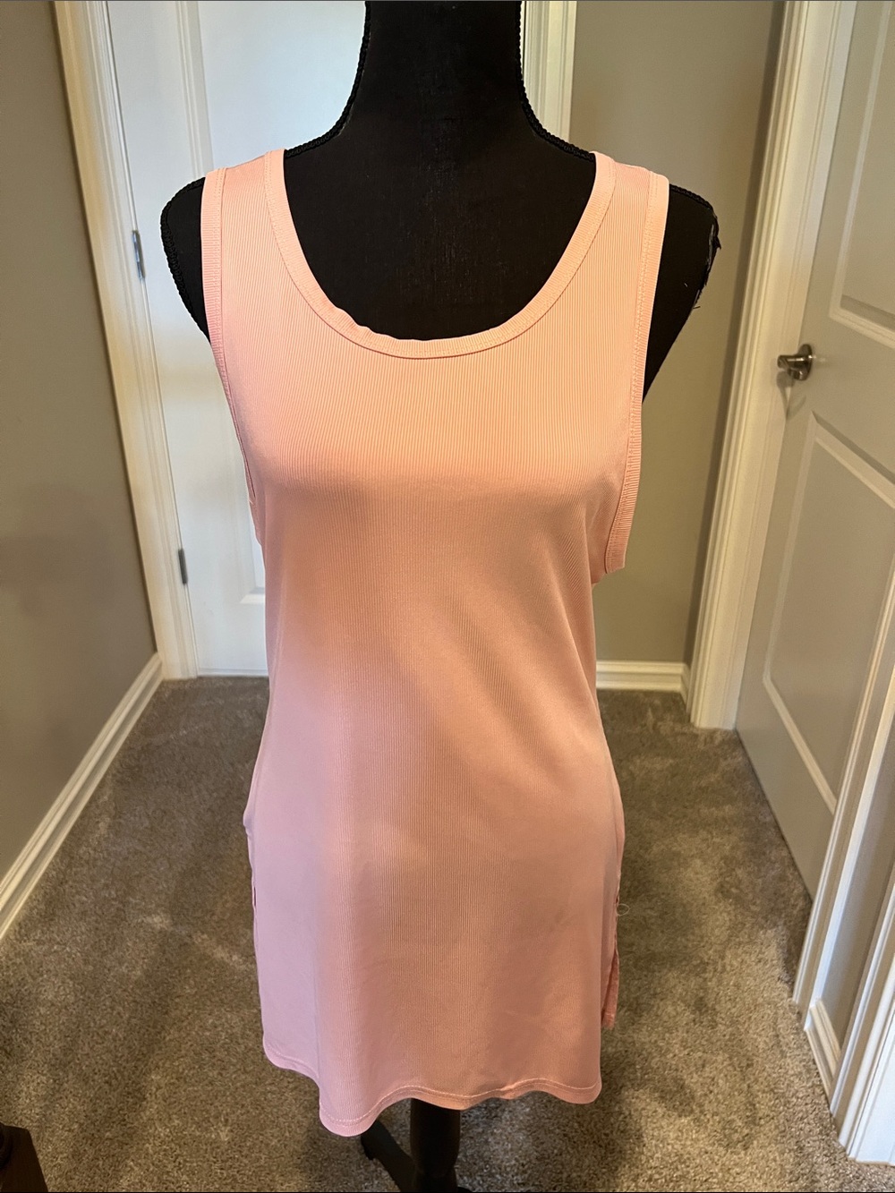 Sleeveless Ribbed Pink Mini Dress - Classic Scoop Neck
